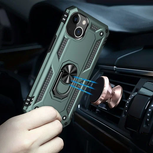 Apple iPhone 13 Hoesje Hybride Back Cover met Standaard Groen afbeelding 3