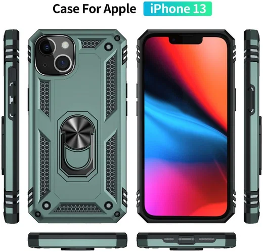 Apple iPhone 13 Hoesje Hybride Back Cover met Standaard Groen afbeelding 7