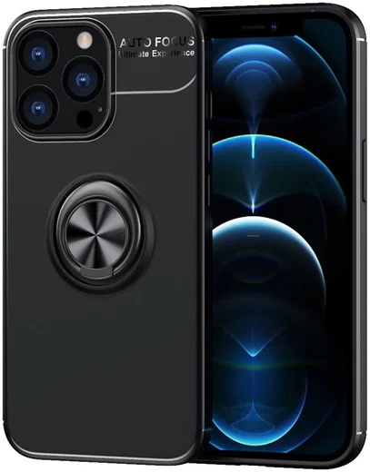 Apple iPhone 13 Pro Max Hoesje met Magnetische Ring Kickstand Zwart afbeelding 1