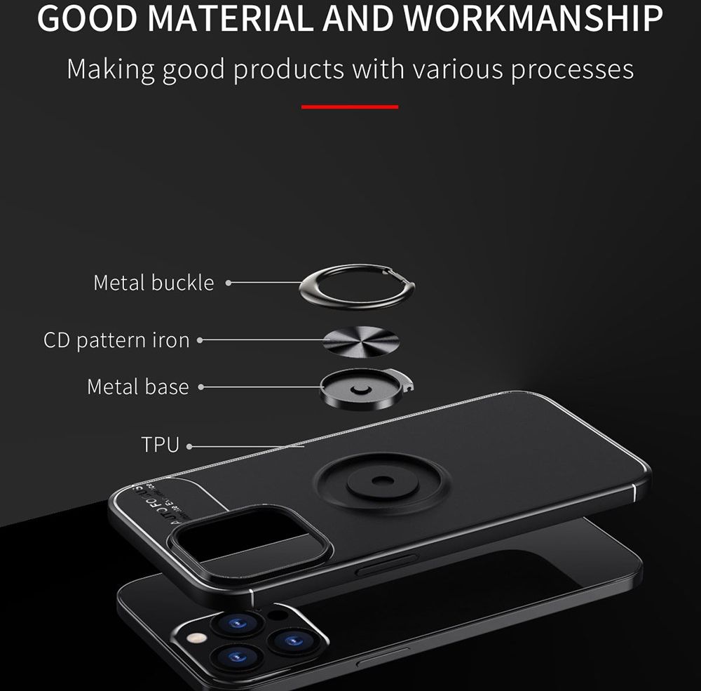 Apple iPhone 13 Pro Max Hoesje met Magnetische Ring Kickstand Zwart afbeelding 3