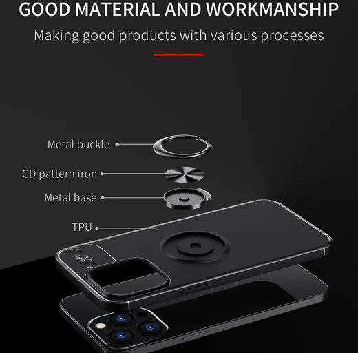 Apple iPhone 13 Pro Max Hoesje met Magnetische Ring Kickstand Zwart afbeelding 3