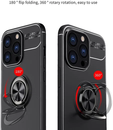 Apple iPhone 13 Pro Max Hoesje met Magnetische Ring Kickstand Zwart afbeelding 4