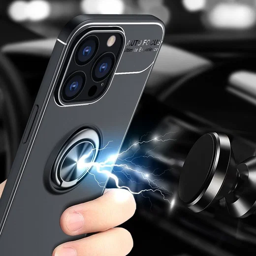Apple iPhone 13 Pro Max Hoesje met Magnetische Ring Kickstand Zwart afbeelding 2