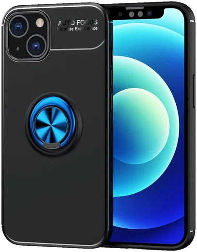 Apple iPhone 13 Mini Hoesje met Magnetische Ring Kickstand Zwart Blauw afbeelding 1