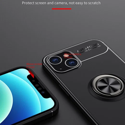 Apple iPhone 13 Mini Hoesje met Magnetische Ring Kickstand Zwart Blauw afbeelding 4