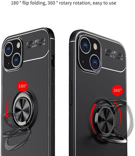 Apple iPhone 13 Mini Hoesje met Magnetische Ring Kickstand Zwart Blauw afbeelding 8
