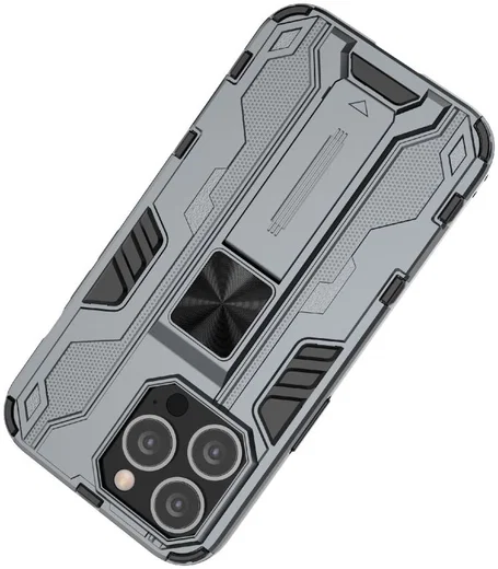 Apple iPhone 13 Pro Max Hoesje Back Cover Magnetische Kickstand Grijs afbeelding 4