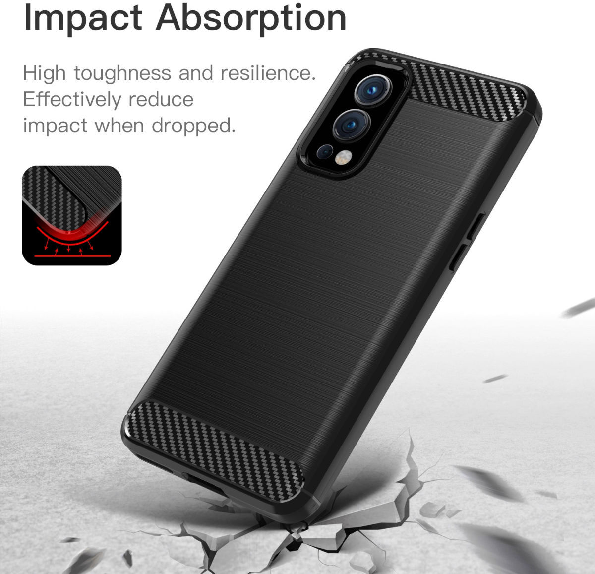 OnePlus Nord 2 5G Hoesje Geborsteld TPU Flexibele Back Cover Zwart afbeelding 4