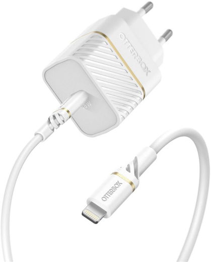 OtterBox iPhone Snellader 18W PD + USB-C naar Lightning Kabel 1M Wit afbeelding 1