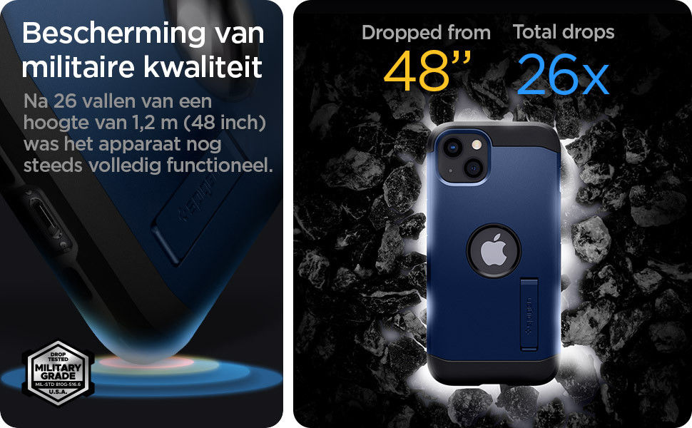 Spigen Tough Armor Apple iPhone 13 Hoesje Back Cover Blauw afbeelding 6
