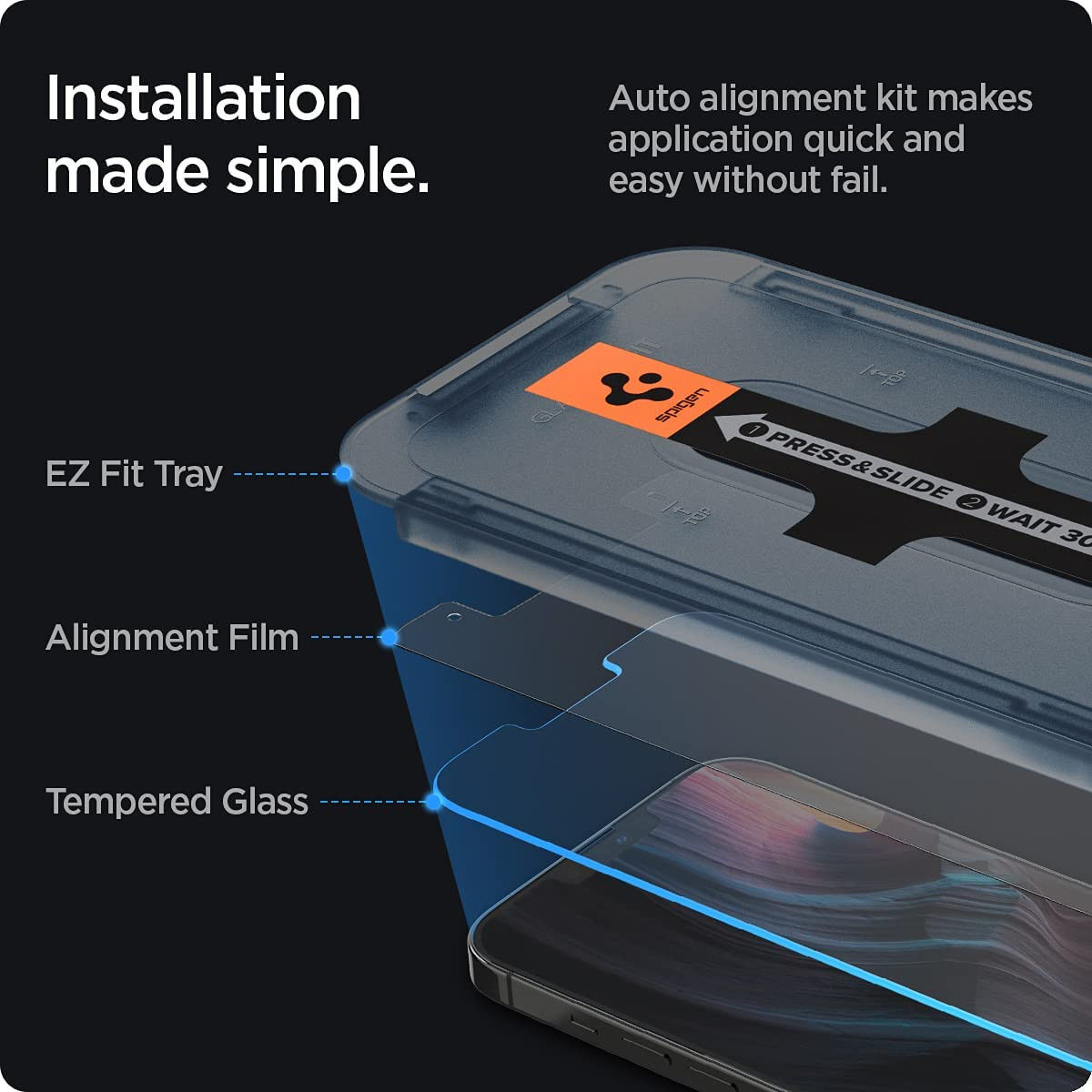 Spigen EZ Fit Glas.tR Apple iPhone 13 Pro Max Screen Protector 2-Pack afbeelding 5