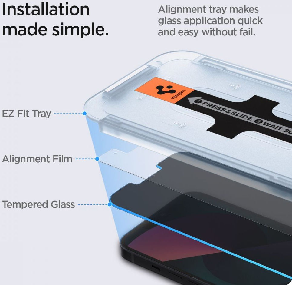 Spigen EZ Fit Glas.tR Apple iPhone 13 Pro Max Privacy Glass (2-Pack) afbeelding 4