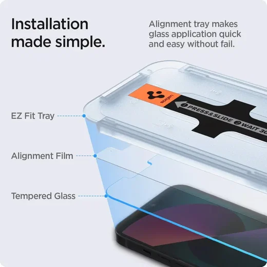 Spigen EZ Fit GLAS.tR Apple iPhone 17e/16e/14/13/13 Pro Screen Protector 2 afbeelding 4