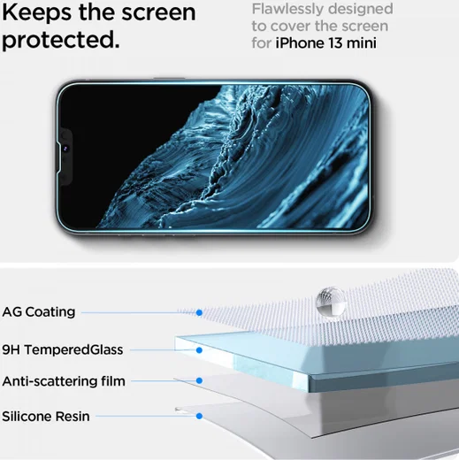 Spigen EZ Fit Glas.tR Apple iPhone 13 Mini Screen Protector (2-Pack) afbeelding 5
