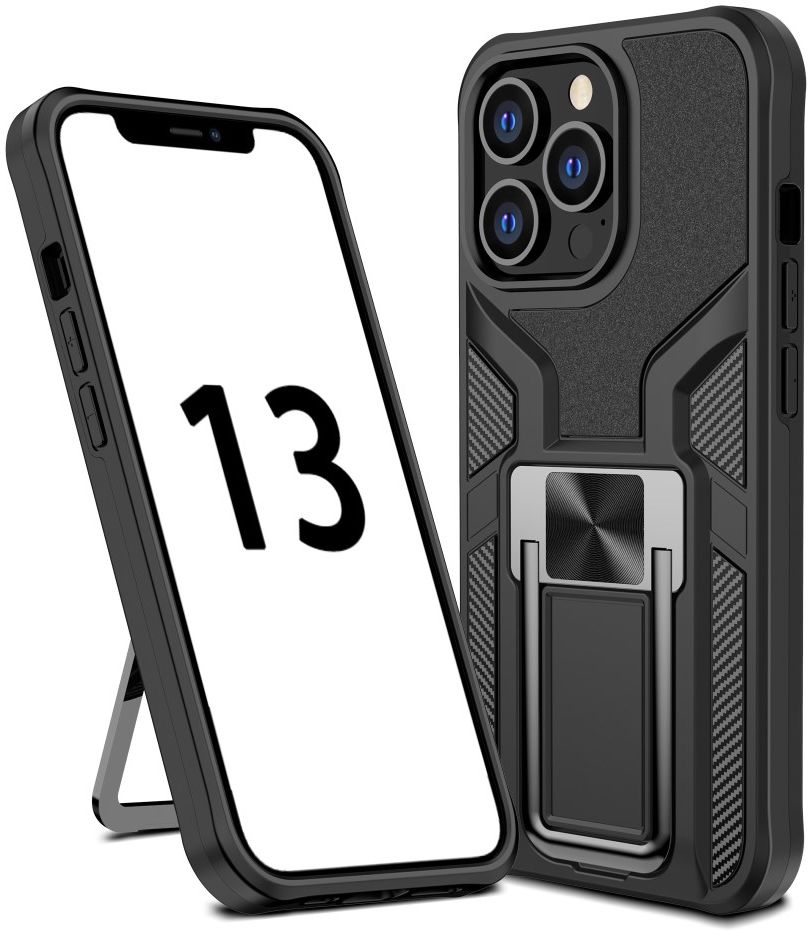 Apple iPhone 13 Pro Hoesje Hybride met Kickstand Back Cover Zwart afbeelding 1