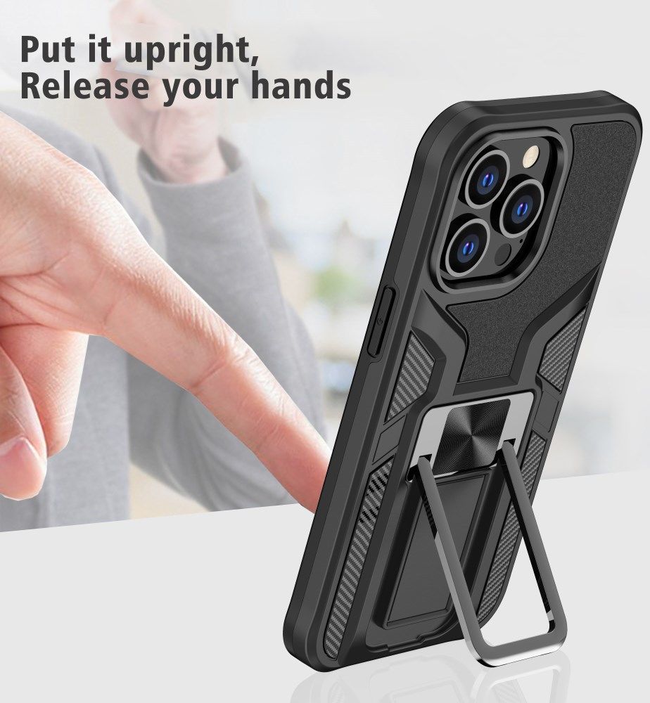 Apple iPhone 13 Pro Hoesje Hybride met Kickstand Back Cover Zwart afbeelding 4