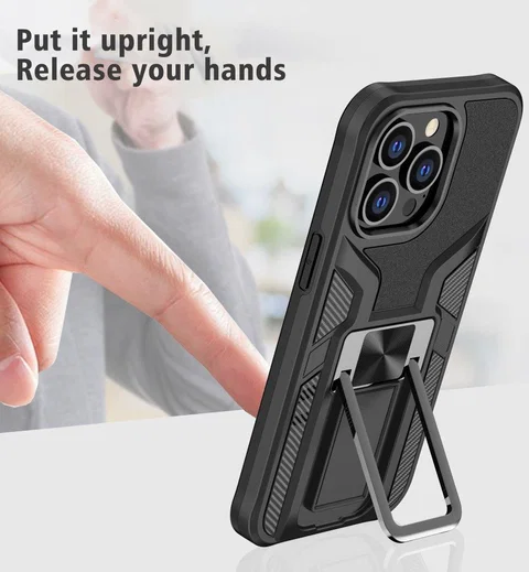 Apple iPhone 13 Pro Hoesje Hybride met Kickstand Back Cover Zwart afbeelding 4