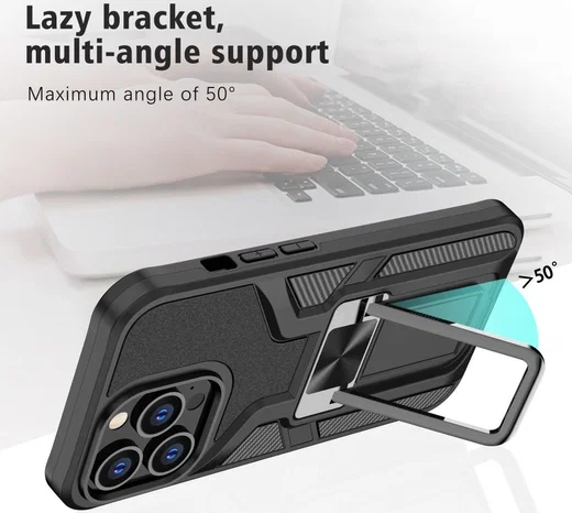 Apple iPhone 13 Pro Hoesje Hybride met Kickstand Back Cover Zwart afbeelding 5