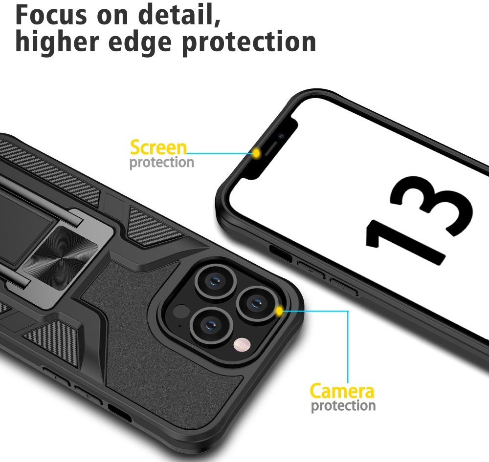 Apple iPhone 13 Pro Hoesje Hybride met Kickstand Back Cover Zwart afbeelding 6
