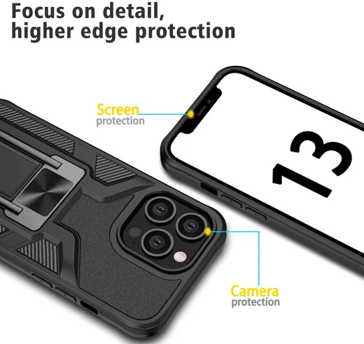 Apple iPhone 13 Pro Hoesje Hybride met Kickstand Back Cover Zwart afbeelding 6