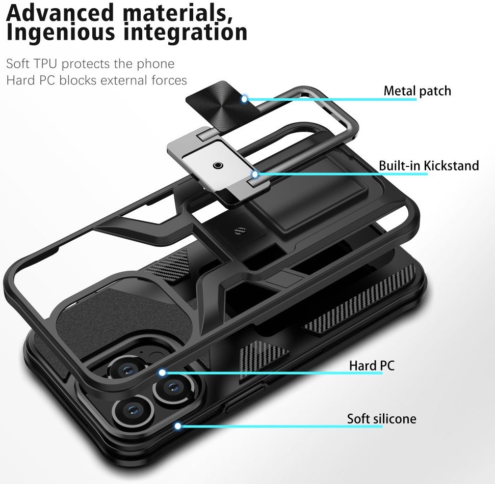 Apple iPhone 13 Pro Hoesje Hybride met Kickstand Back Cover Zwart afbeelding 7