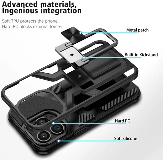 Apple iPhone 13 Pro Hoesje Hybride met Kickstand Back Cover Zwart afbeelding 7
