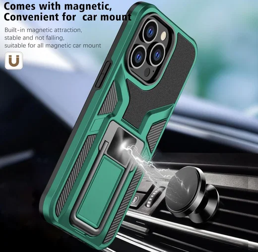 Apple iPhone 13 Pro Hoesje Hybride met Kickstand Back Cover Groen afbeelding 2