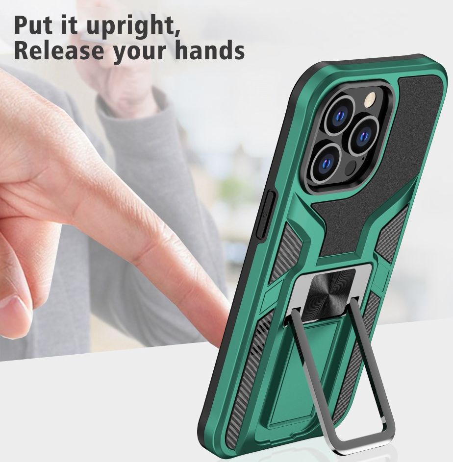 Apple iPhone 13 Pro Hoesje Hybride met Kickstand Back Cover Groen afbeelding 4