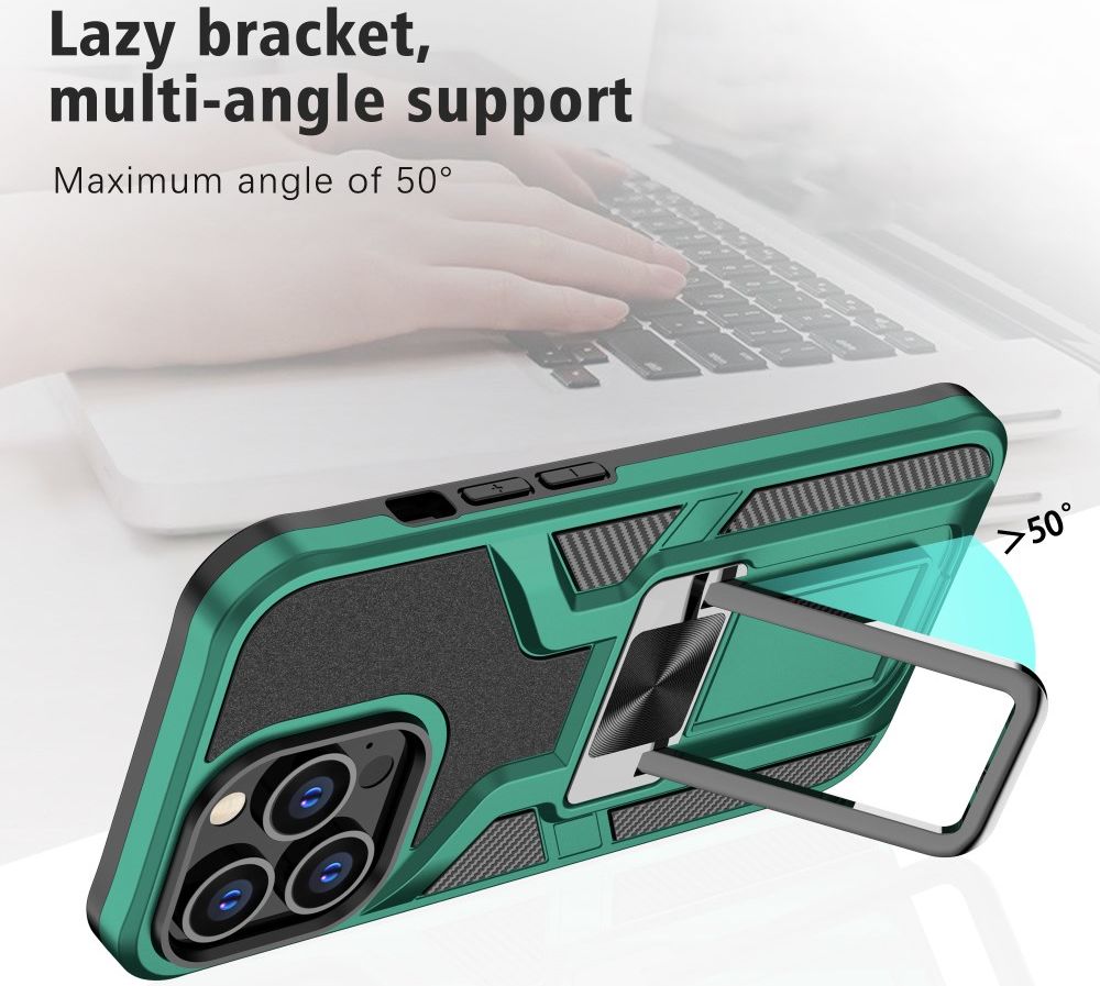 Apple iPhone 13 Pro Hoesje Hybride met Kickstand Back Cover Groen afbeelding 5