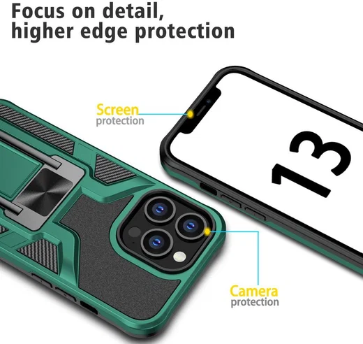 Apple iPhone 13 Pro Hoesje Hybride met Kickstand Back Cover Groen afbeelding 6