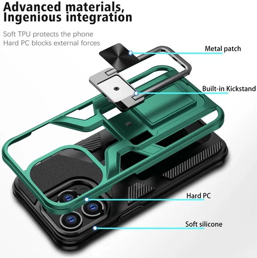 Apple iPhone 13 Pro Hoesje Hybride met Kickstand Back Cover Groen afbeelding 7