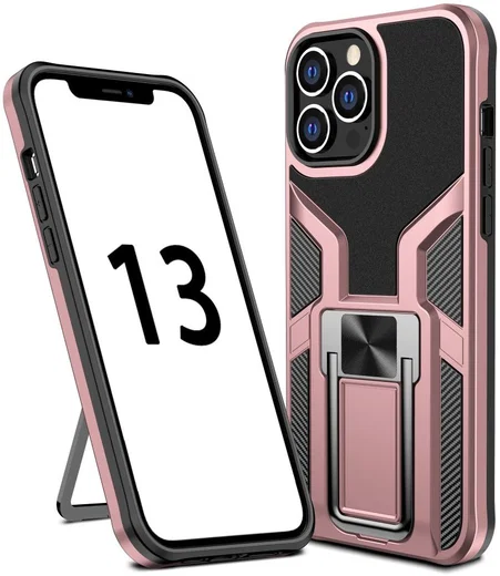 Apple iPhone 13 Pro Max Hoesje Hybride Back Cover Kickstand Rose Goud afbeelding 1