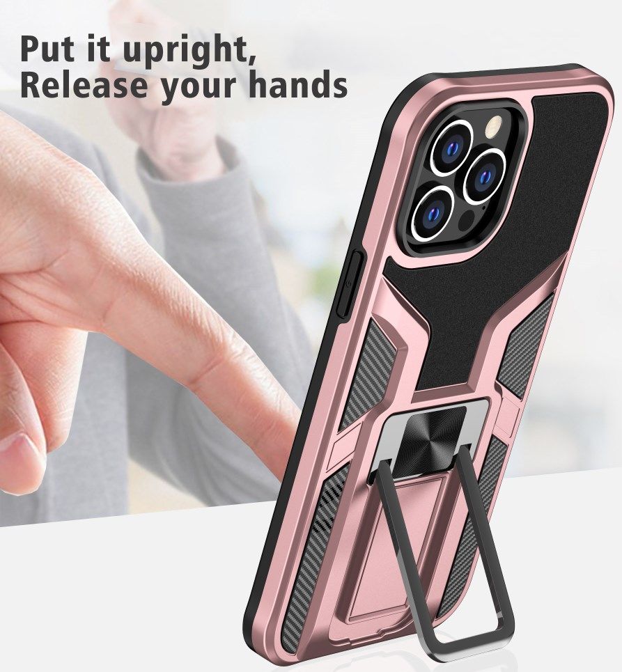 Apple iPhone 13 Pro Max Hoesje Hybride Back Cover Kickstand Rose Goud afbeelding 4