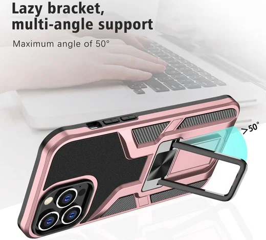 Apple iPhone 13 Pro Max Hoesje Hybride Back Cover Kickstand Rose Goud afbeelding 5
