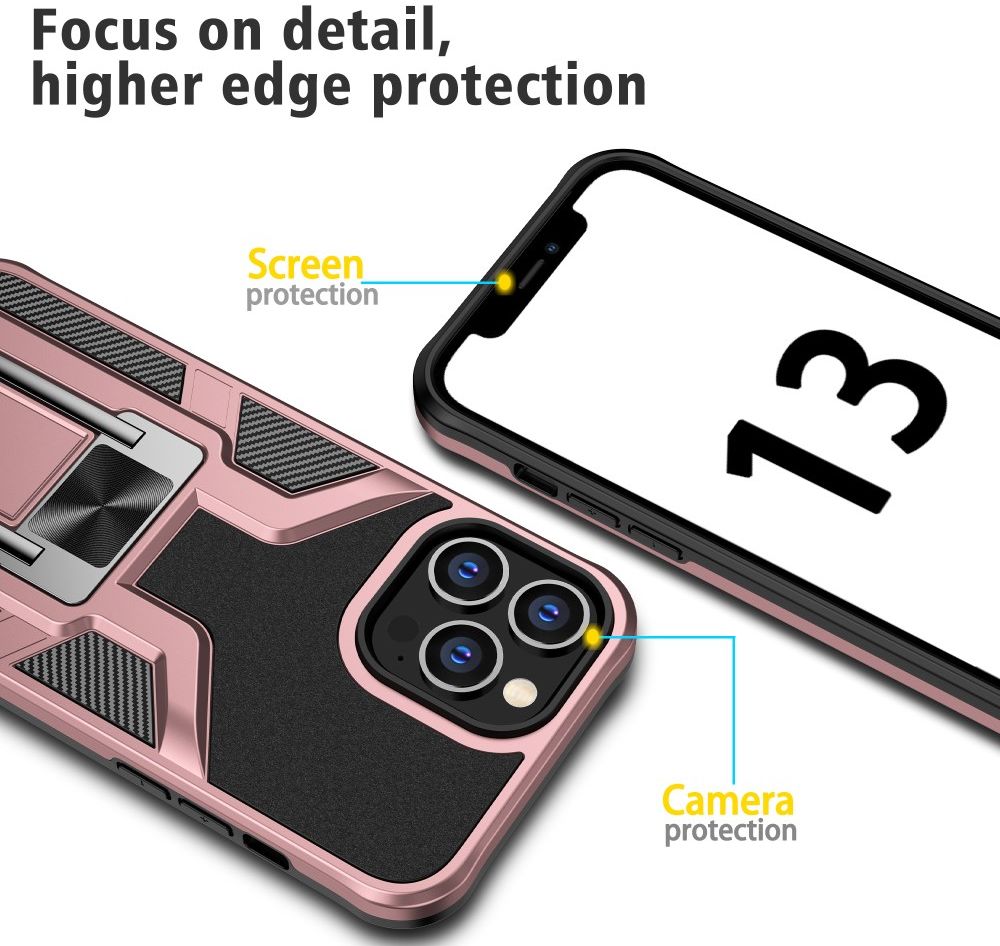 Apple iPhone 13 Pro Max Hoesje Hybride Back Cover Kickstand Rose Goud afbeelding 6