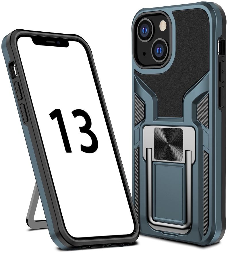Apple iPhone 13 Mini Hoesje Hybride Back Cover Kickstand Blauw afbeelding 1