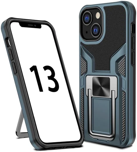Apple iPhone 13 Mini Hoesje Hybride Back Cover Kickstand Blauw afbeelding 1