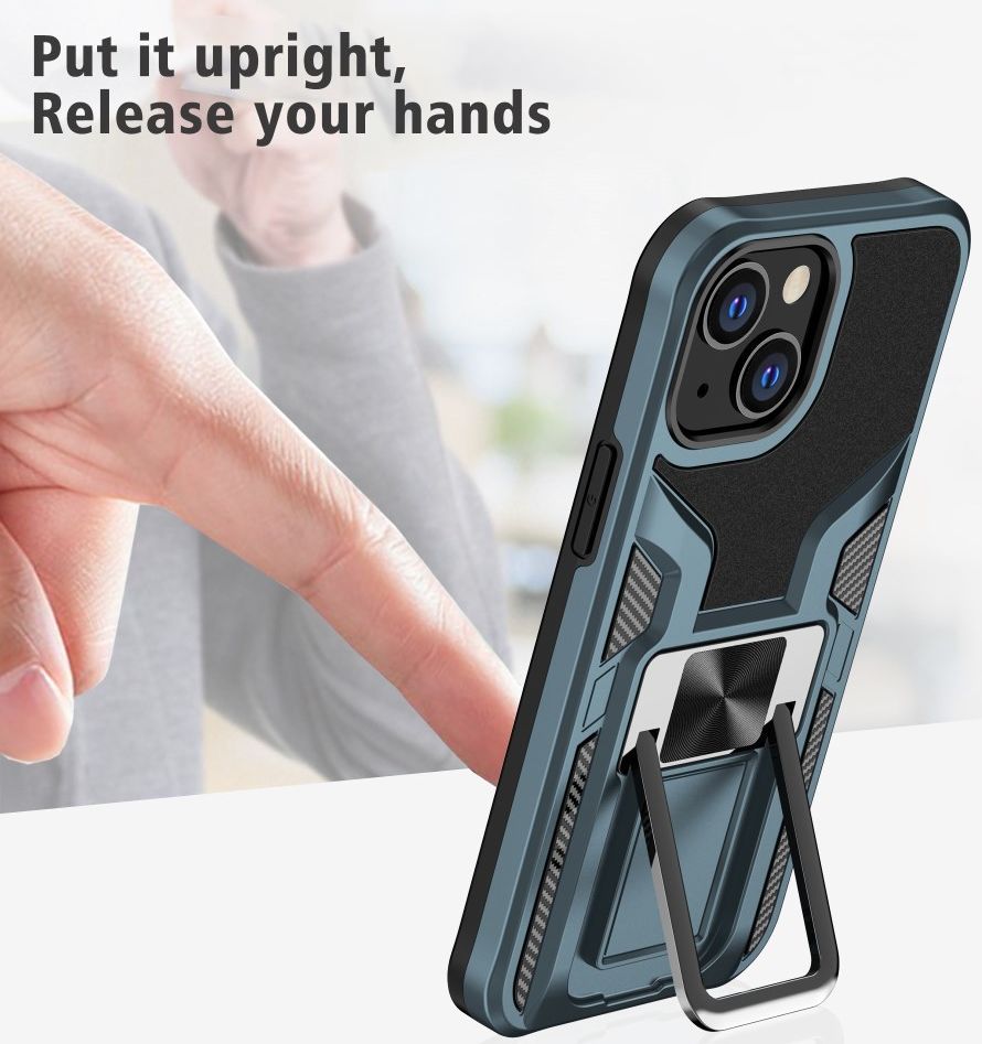 Apple iPhone 13 Mini Hoesje Hybride Back Cover Kickstand Blauw afbeelding 4