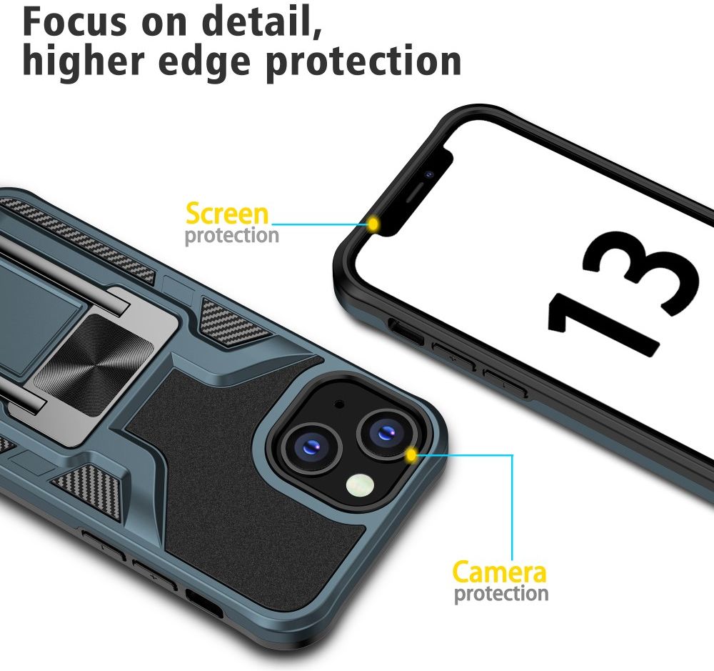 Apple iPhone 13 Mini Hoesje Hybride Back Cover Kickstand Blauw afbeelding 6