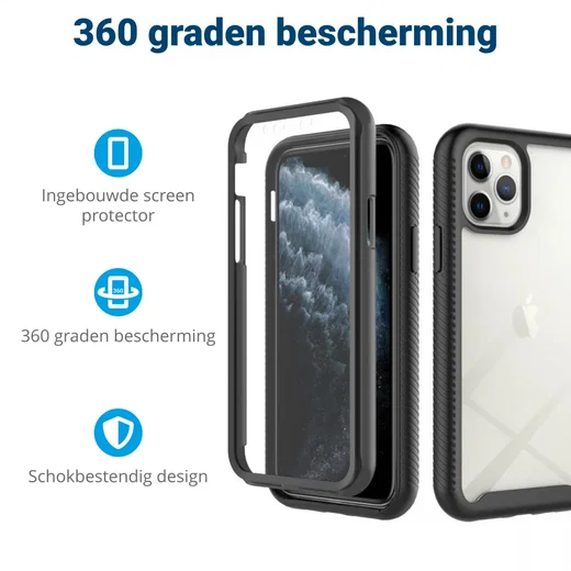 Apple iPhone XS Hoesje Full Protect 360° Cover Hybride Zwart afbeelding 2