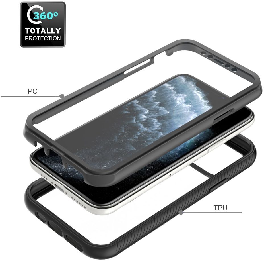 Apple iPhone XS Hoesje Full Protect 360° Cover Hybride Zwart afbeelding 9