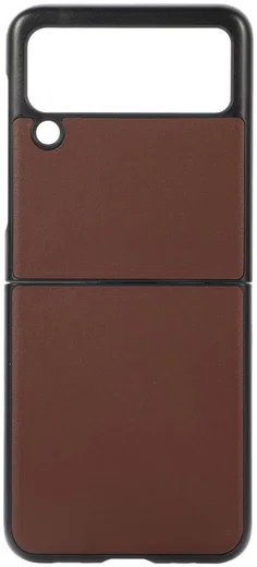 Samsung Galaxy Z Flip 3 Hoesje Back Cover Echt Leer Bruin afbeelding 1