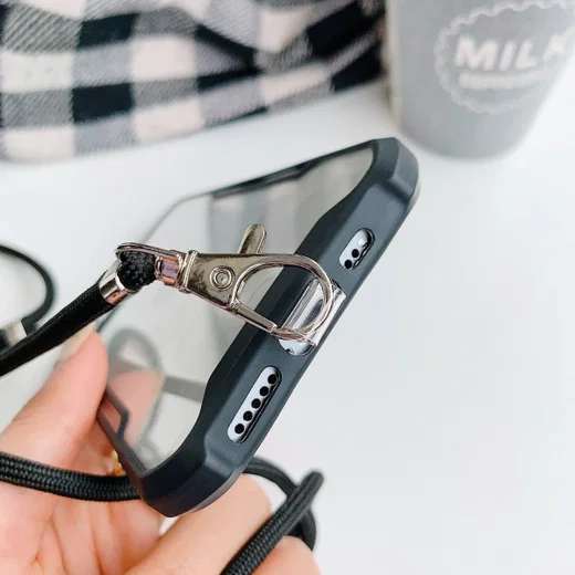 Samsung Galaxy A22 5G Hoesje met Koord Back Cover Keycord Zwart afbeelding 5