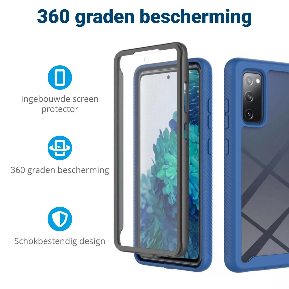 Samsung Galaxy S20 FE Hoesje Full Protect 360° Cover Hybride Blauw afbeelding 2