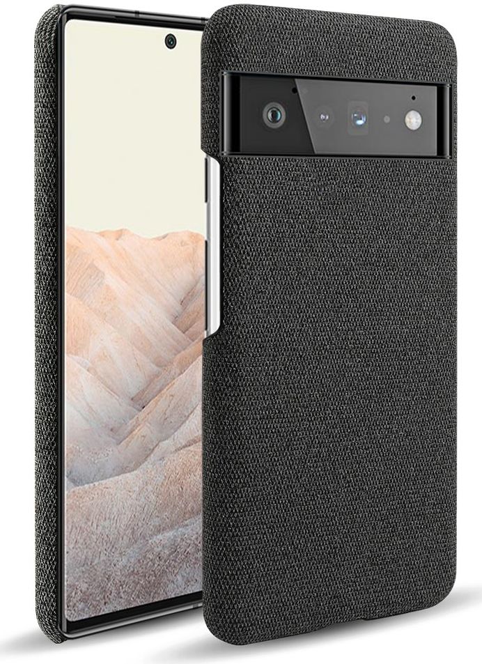 Google Pixel 6 Pro Hoesje Hard Plastic met Stoffen Afwerking Zwart afbeelding 1