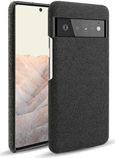 Google Pixel 6 Pro Hoesje Hard Plastic met Stoffen Afwerking Zwart afbeelding 1