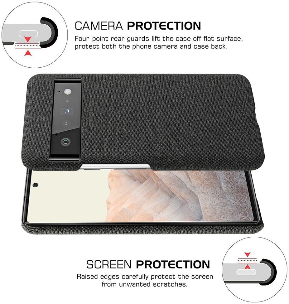 Google Pixel 6 Pro Hoesje Hard Plastic met Stoffen Afwerking Zwart afbeelding 3