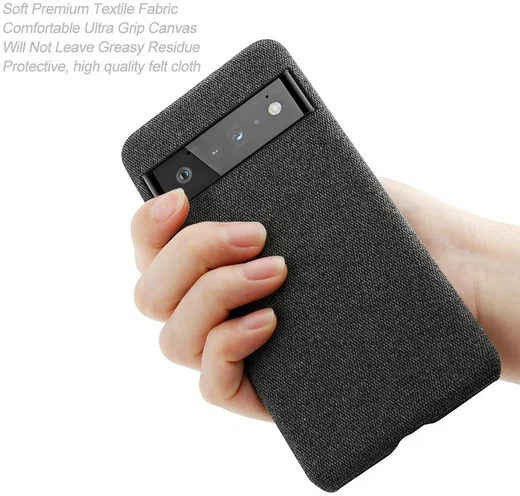 Google Pixel 6 Pro Hoesje Hard Plastic met Stoffen Afwerking Zwart afbeelding 4