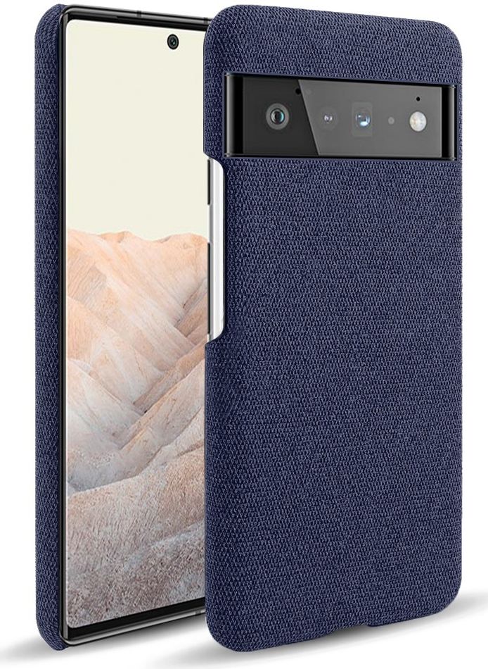 Google Pixel 6 Pro Hoesje Hard Plastic met Stoffen Afwerking Blauw afbeelding 1