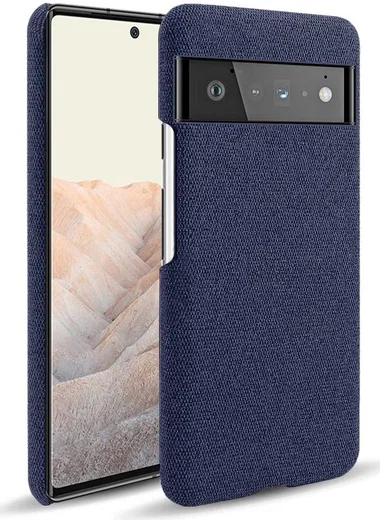 Google Pixel 6 Pro Hoesje Hard Plastic met Stoffen Afwerking Blauw afbeelding 1